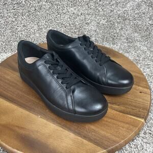 Fitflop Rally Womens Size 8 Black Leather Lace Up Sneakers Shoes Slip Resistant